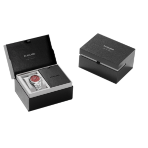 D1 Milano ultrathin watch with red textured dial and stainless steel bracelet