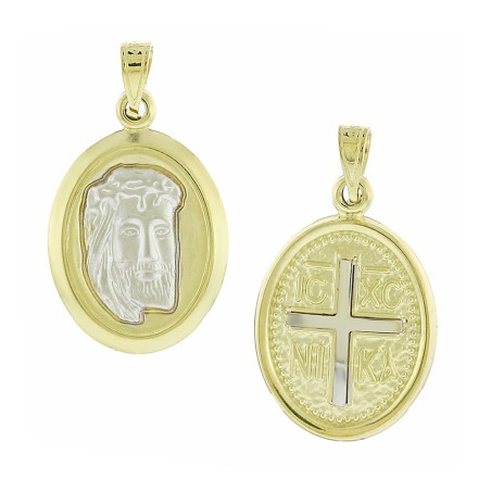 14K two-tone double-sided Christ figure pendant