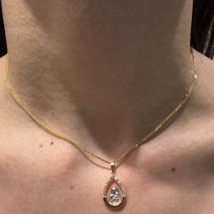 14K two-tone Virgin Mary pendant with zircon stones