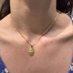 14K gold double-sided Byzantine coin pendant with zircon stones