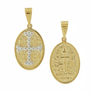 14K two-tone double-sided Byzantine coin pendant