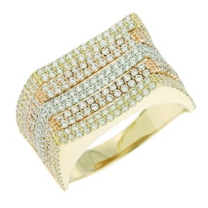 14K two-tone gold ring with zircon stones