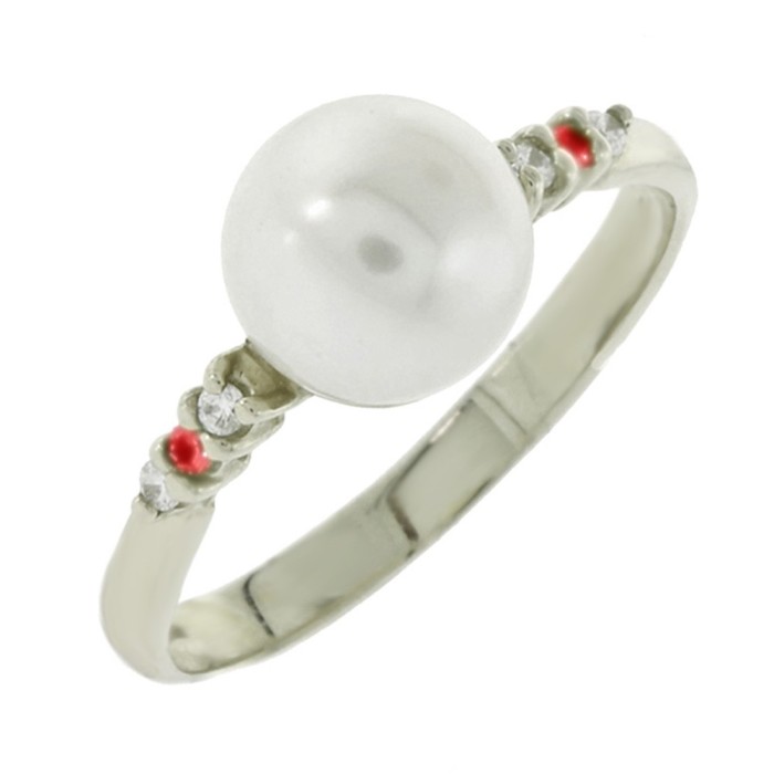 14K white gold ring with pearl and zircon stones