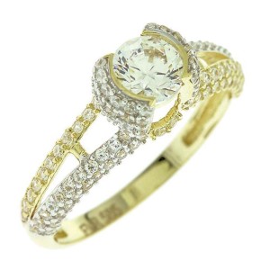 Δίχρωμο δαχτυλίδι Κ14 με πέτρες ζιργκόν