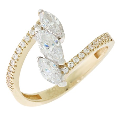 14K two-tone gold ring with zircon stones