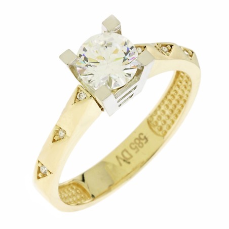 14K two-tone gold ring with zircon stones