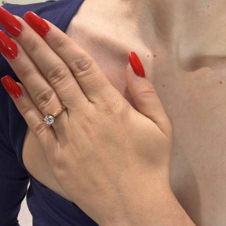 14K two-tone gold ring with zircon stones