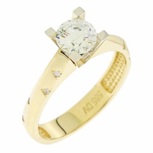 14K gold ring with zircon stone and side details