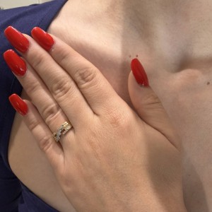 14K two-tone gold ring with zircon stones