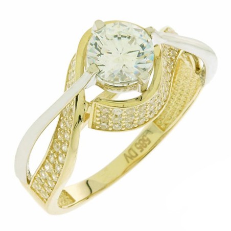 Δίχρωμο δαχτυλίδι Κ14 με πέτρες ζιργκόν