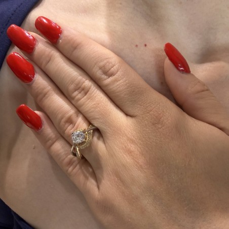 Δίχρωμο δαχτυλίδι Κ14 με πέτρες ζιργκόν