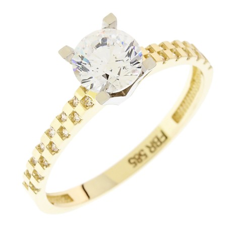 14K two-tone gold ring with zircon stones