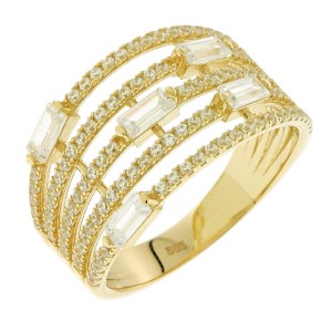 14K gold multi-row ring with zircon stones
