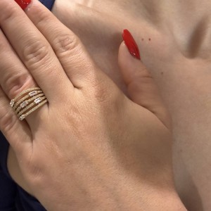 14K gold multi-row ring with zircon stones