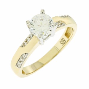 Δίχρωμο δαχτυλίδι Κ14 με πέτρες ζιργκόν