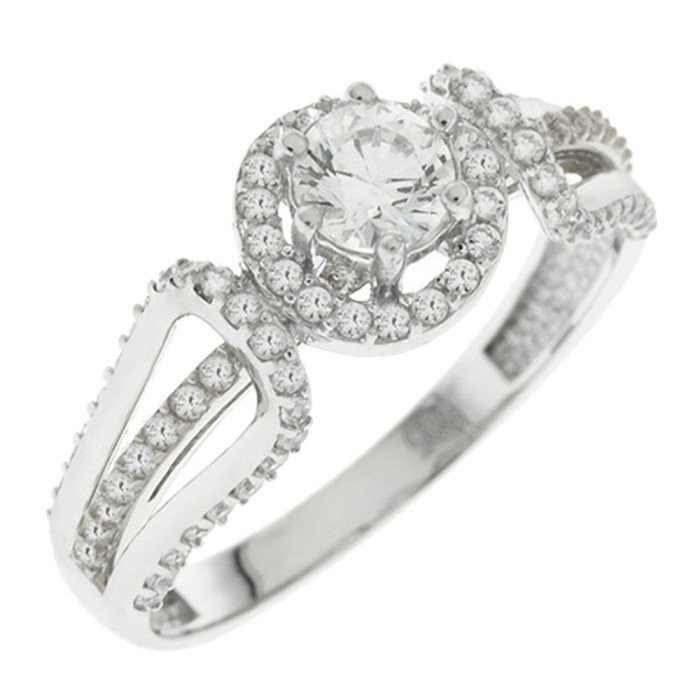 14K white gold ring with zircon stones