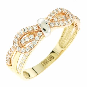 14K two-tone gold ring with zircon stones.