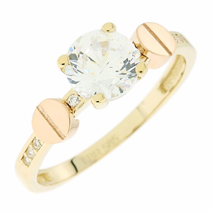 14K two-tone gold ring with zircon stones