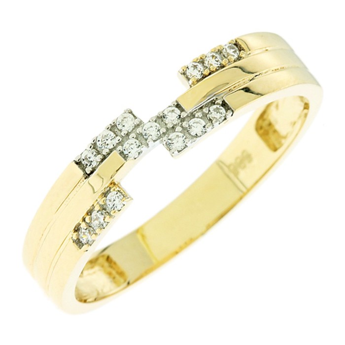 14K two-tone gold ring with zircon stones