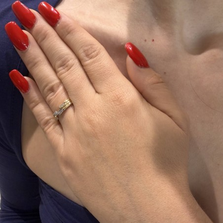 14K two-tone gold ring with zircon stones