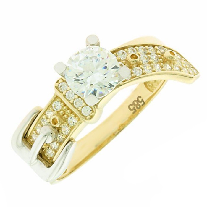 14K two-tone gold ring with zircon stones