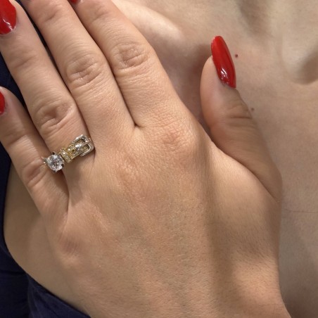 14K two-tone gold ring with zircon stones