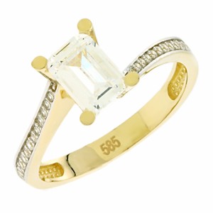 14K two-tone gold ring with zircon stones
