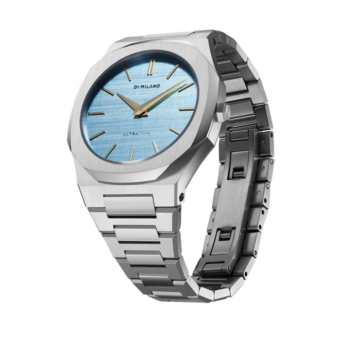 Λεπτό ρολόι D1 Milano με μπλε καντράν και ατσάλινο μπρασελέ