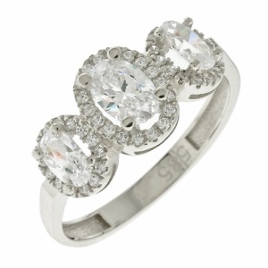 14K white gold ring with oval zircon stones