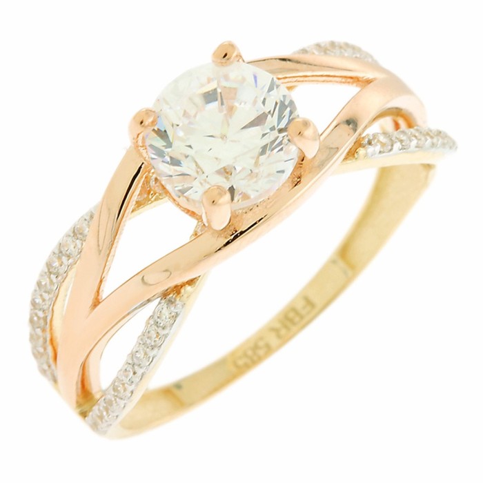 14K two-tone gold ring with zircon stones