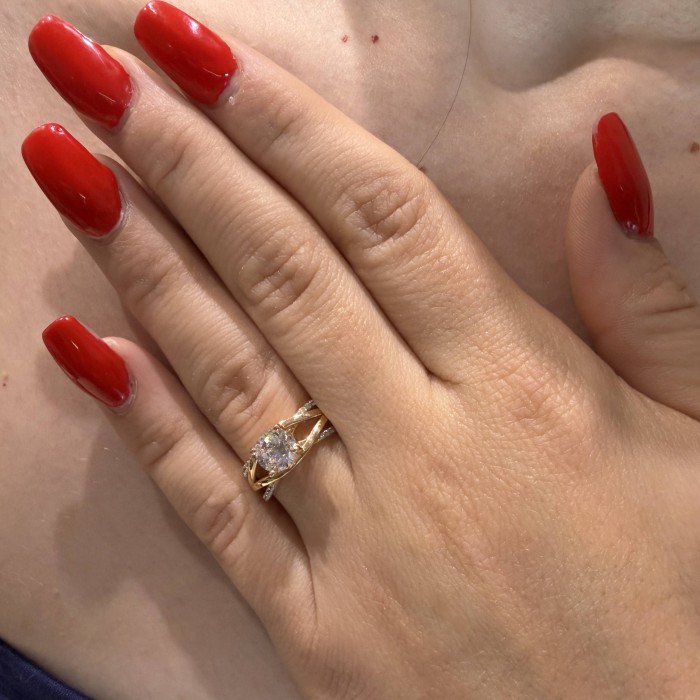 14K two-tone gold ring with zircon stones