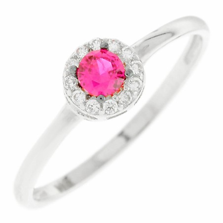14K white gold ring with pink zircon stone