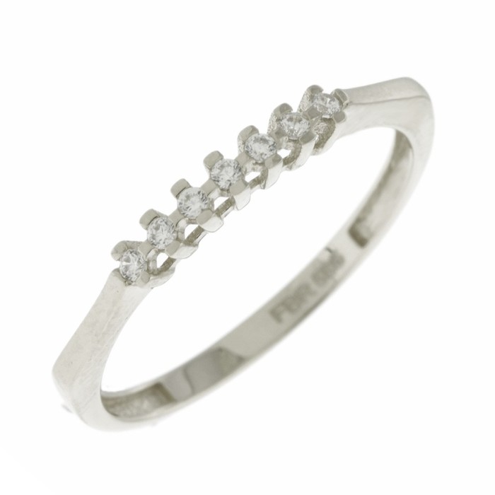 14K white gold ring with zircon stones linear design