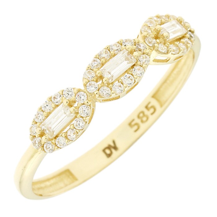 14K gold ring with zircon stones in oval design