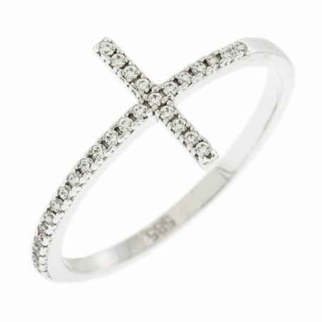 Λευκόχρυσο δαχτυλίδι Κ14 με ζιργκόν σε σχέδιο σταυρού