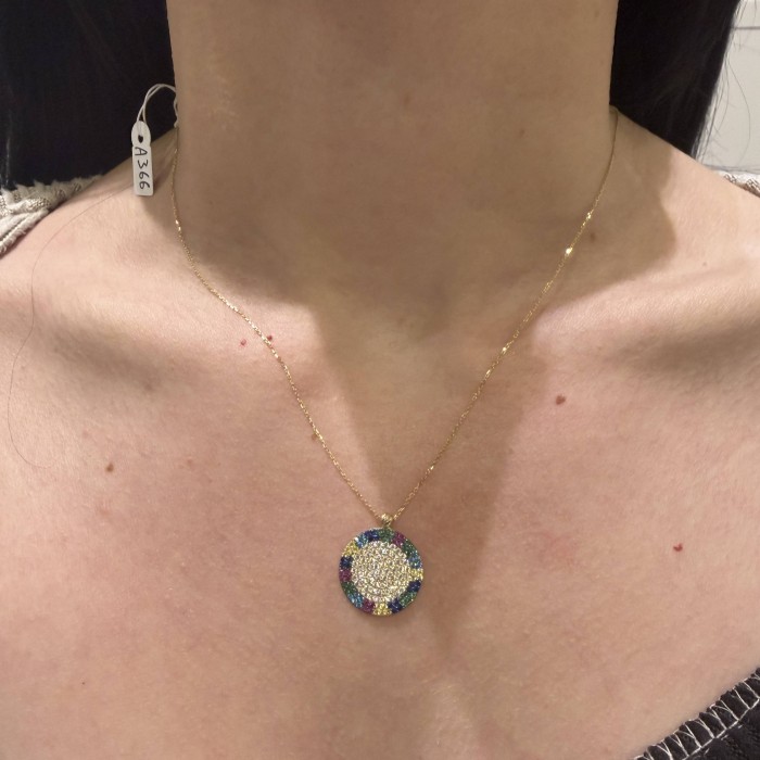 14K Gold Necklace with Multicolor Zircon Stones | TopGold