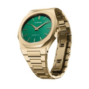 D1 Milano ultrathin watch with green dial and gold tone stainless steel bracelet