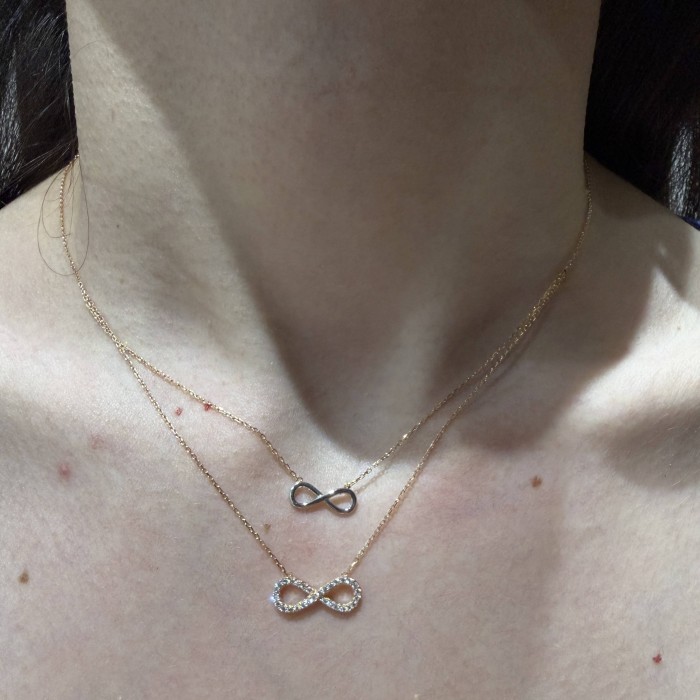 14K rose gold double infinity zircon necklace