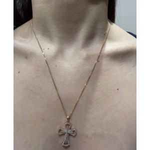 Ροζ χρυσό κολιέ Κ14 σταυρός με ζιργκόν