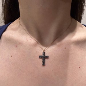 14K rose gold double sided cross zircon necklace