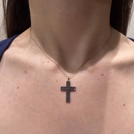 14K rose gold double sided cross zircon necklace