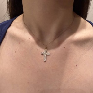 14K rose gold double sided cross zircon necklace