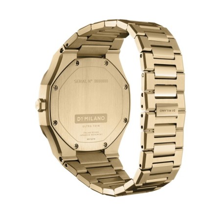 D1 Milano ultrathin watch with green dial and gold tone stainless steel bracelet