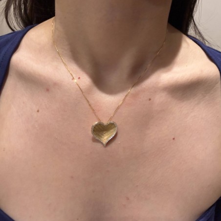 14K gold heart zircon necklace