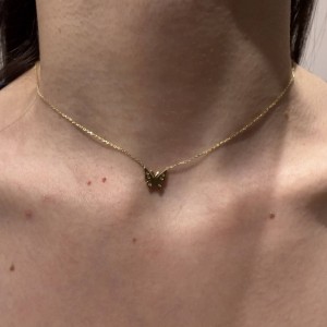 14K gold butterfly zircon necklace