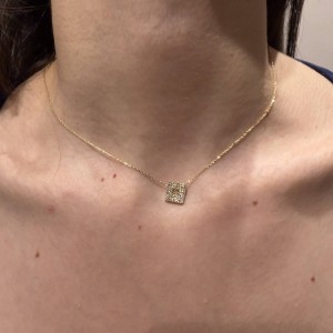 14K gold square zircon necklace