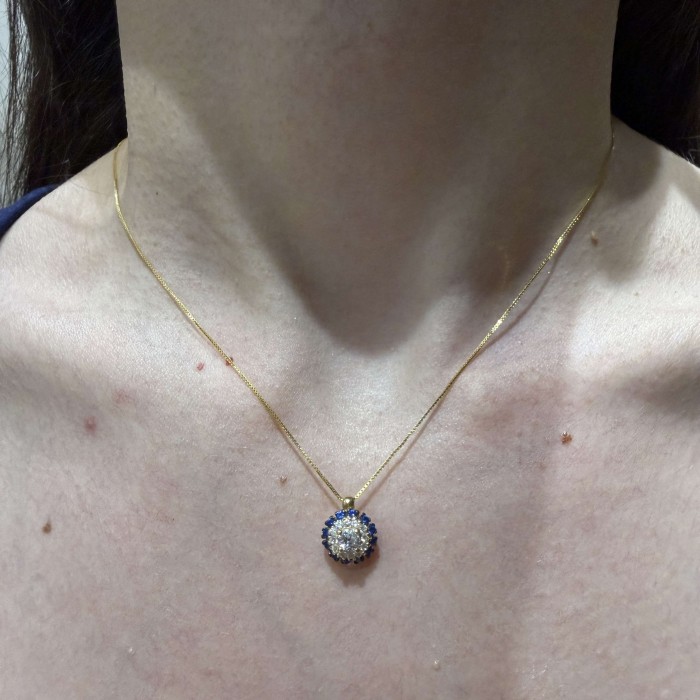 14K gold rosette necklace with zircon stones