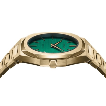D1 Milano ultrathin watch with green dial and gold tone stainless steel bracelet