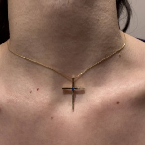 14K gold cross necklace with zircon stone