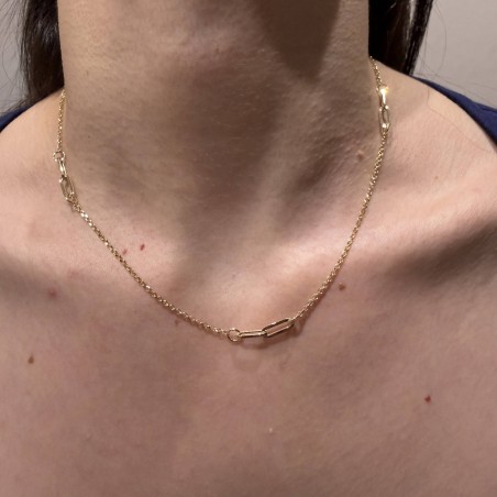 Χρυσό κολιέ Κ14 με αλυσίδα και διακοσμητικούς κρίκους